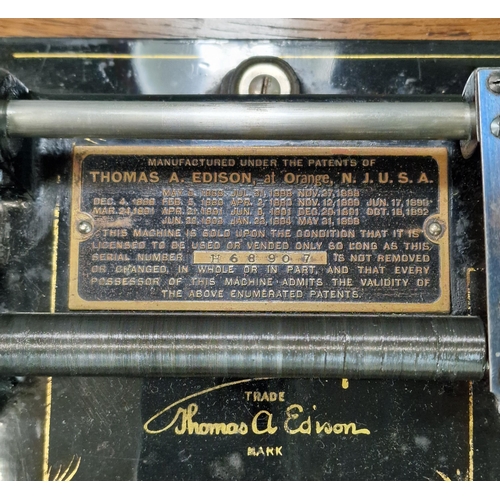 169 - Late Victorian oak cased Edison Home Phonograph, marked 'Thomas A. Edison at Orange, N. J. USA', ser... 