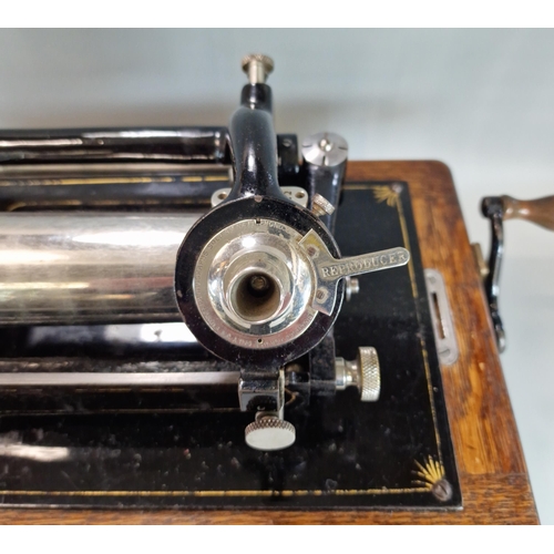 169 - Late Victorian oak cased Edison Home Phonograph, marked 'Thomas A. Edison at Orange, N. J. USA', ser... 