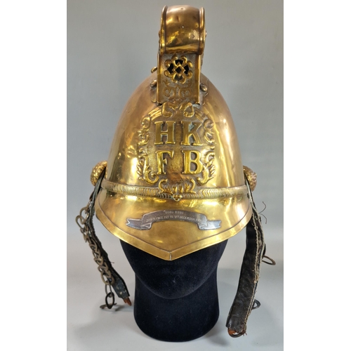 174 - Brass Merryweather Pattern Fireman's Helmet for the 'Hong Kong Fire Brigade'. Of typical form with r... 