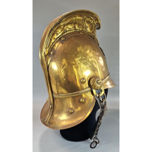 174 - Brass Merryweather Pattern Fireman's Helmet for the 'Hong Kong Fire Brigade'. Of typical form with r... 