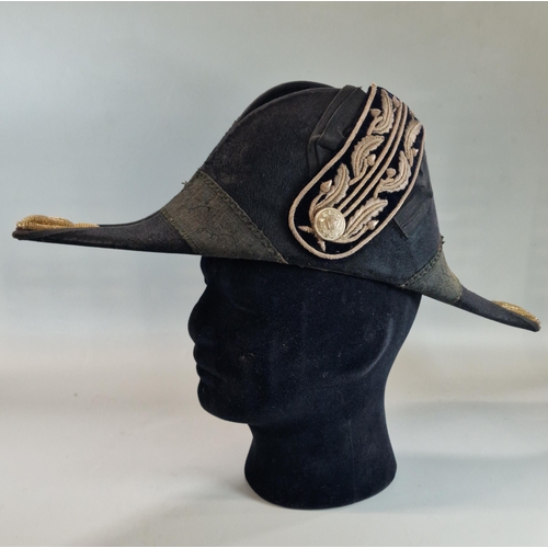 175 - Early 20th Century British Deputy Lieutenant Bicorn Hat with original metal case.  Decorated with si... 