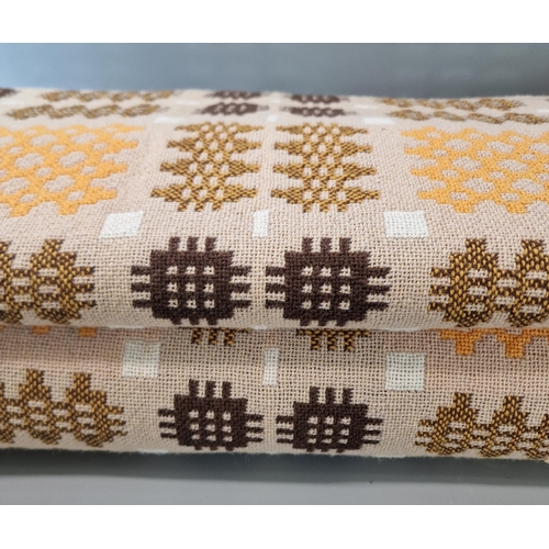 188 - Vintage beige ground Welsh geometric carthen in tones of browns and yellow. 245x230cm approx. (B.P. ... 