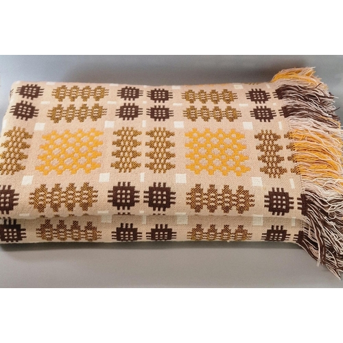 188 - Vintage beige ground Welsh geometric carthen in tones of browns and yellow. 245x230cm approx. (B.P. ... 