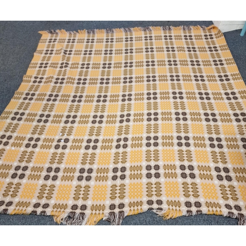 188 - Vintage beige ground Welsh geometric carthen in tones of browns and yellow. 245x230cm approx. (B.P. ... 