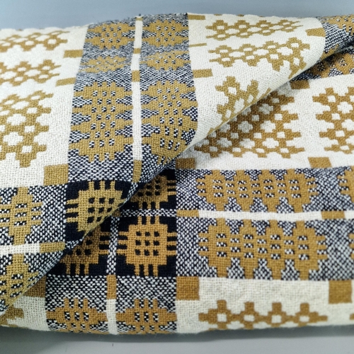 189 - Vintage mustard ground Welsh blanket in tones of yellow, black and grey. 233x170cm approx. (B.P. 21%... 