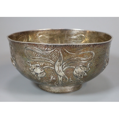 18A - Gilbert Marks, a late Victorian Art Nouveau silver bowl of relief organic design, London 1896. 12.2 ... 