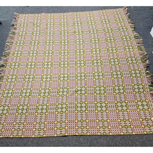 190 - Vintage beige, green and yellow Welsh carthen. 222x205cm approx. (B.P. 21% + VAT)