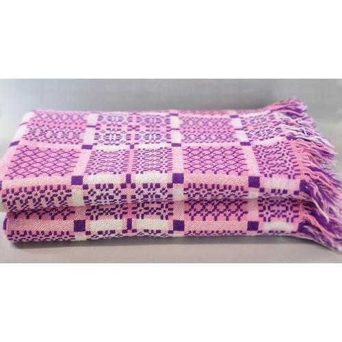 191 - Vintage Welsh pink and purple geometric carthen. 225x205cm approx. (B.P. 21% + VAT)