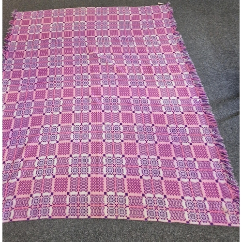 191 - Vintage Welsh pink and purple geometric carthen. 225x205cm approx. (B.P. 21% + VAT)