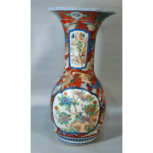 197A - Large Japanese polychrome decorated export porcelain floor vase, decorated with panels of birds, flo... 