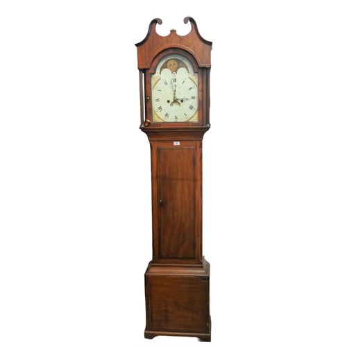 1A - 19th century Welsh mahogany eight day long case clock, having broken swan neck pediment above arched... 