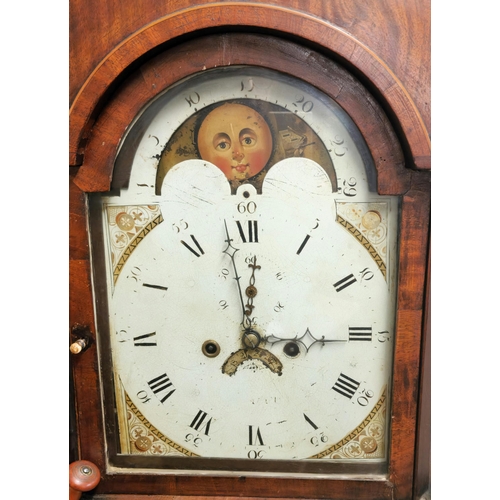 1A - 19th century Welsh mahogany eight day long case clock, having broken swan neck pediment above arched... 