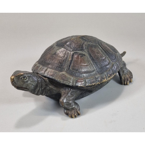 208 - Franz Bergmann (1861-1936), a cold-painted bronze study of a Tortoise, stamped B mark in urn to the ... 