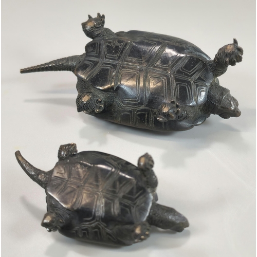 209 - Two Japanese bronze Okimono Turtles. Signed to the bases. One 10cm, the other 7cm approx. (2)  (B.P.... 