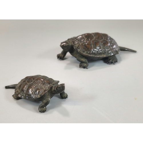 209 - Two Japanese bronze Okimono Turtles. Signed to the bases. One 10cm, the other 7cm approx. (2)  (B.P.... 