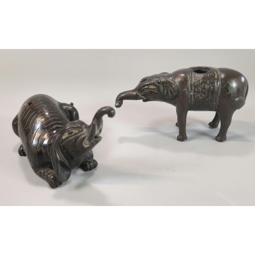 210 - Two Oriental, probably Japanese bronze 'Suteki' water droppers in the form of mythical Baku Elephant... 