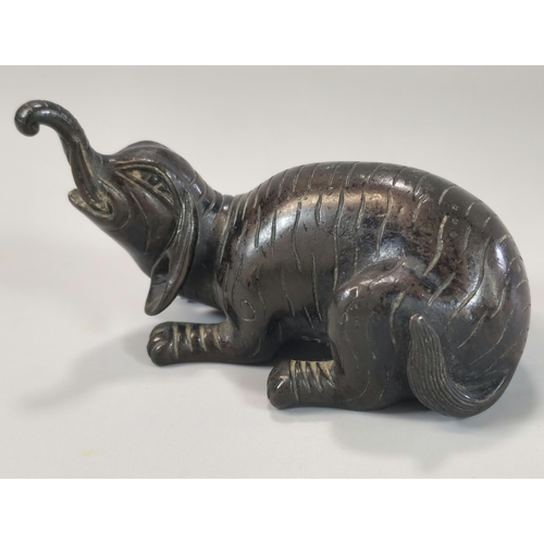 210 - Two Oriental, probably Japanese bronze 'Suteki' water droppers in the form of mythical Baku Elephant... 