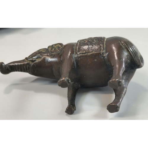 210 - Two Oriental, probably Japanese bronze 'Suteki' water droppers in the form of mythical Baku Elephant... 