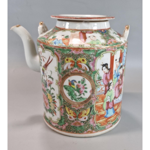 214 - Chinese porcelain Famille Rose teapot, 16.5cm high approx. decorated with cartouches and medallions ... 