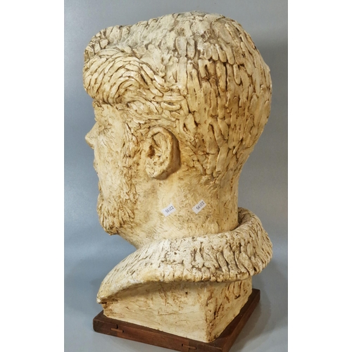 218 - Art Pottery bust of Hubert Nicholson 1908-1996, journalist, poet and novelist, on square wooden base... 