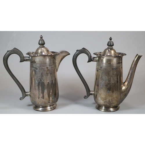 22 - George V silver coffee pot with engraved initials, together with a matching George V silver water ju... 