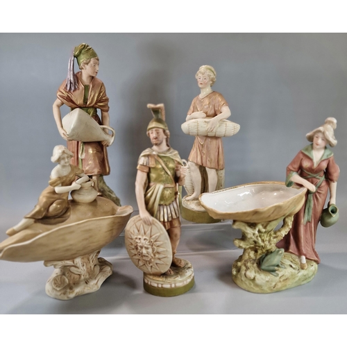 223 - Collection of Royal Dux figurines to include: Roman Soldier, Water Carriers by Nautilus Shells and M... 