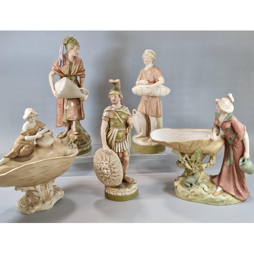 223 - Collection of Royal Dux figurines to include: Roman Soldier, Water Carriers by Nautilus Shells and M... 