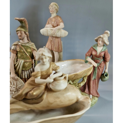 223 - Collection of Royal Dux figurines to include: Roman Soldier, Water Carriers by Nautilus Shells and M... 