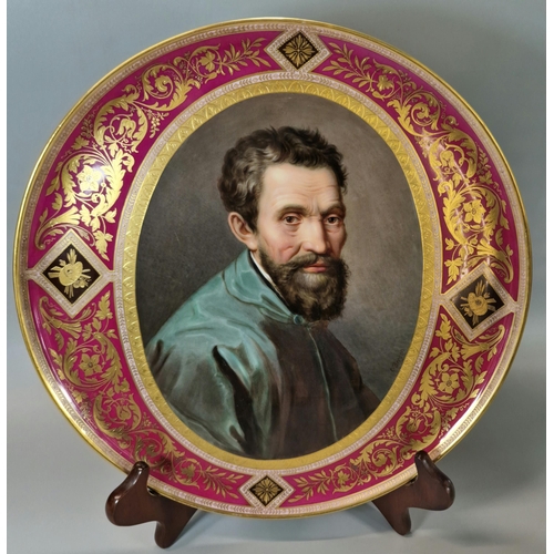 229 - Pair of 19th century Vienna porcelain portrait plaques, hand-painted with portraits of Michel 'Angel... 