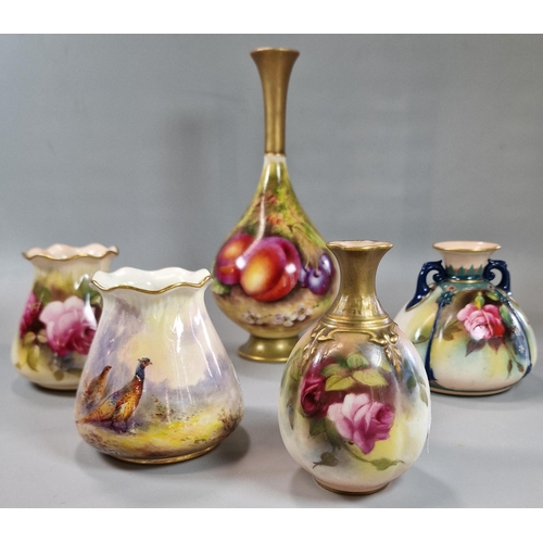 234 - Collection of Royal Worcester porcelain vases to include: a bottle vase with painted fruit signed 'E... 