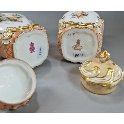 239 - Pair of late 19th century Mintons tea caddies, one signed by 'A. Boullemier', with decorated panels ... 