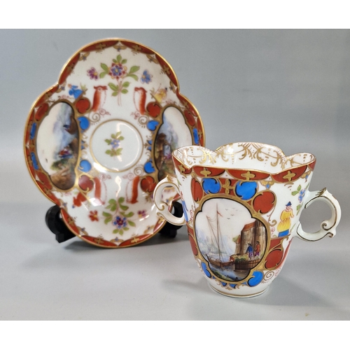 241 - Early 20th century German porcelain cabinet two handled chocolate cup and saucer depicting reserve p... 