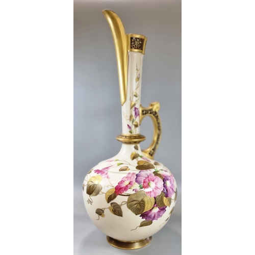 242 - Late 19th century Royal Worcester blush ivory single handled ewer jug with hand-painted floral spray... 