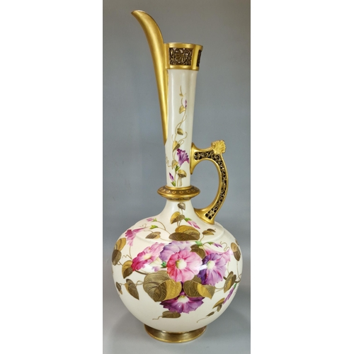 242 - Late 19th century Royal Worcester blush ivory single handled ewer jug with hand-painted floral spray... 