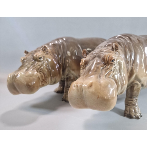 244 - Pair of large Goebel West German Hippopotami with naturalistic features. 45cm long approx. (2) (B.P.... 