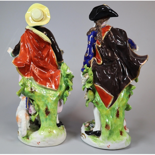 245 - Pair of 20th century continental porcelain figurines in 18th century outfits of a man and a lady as ... 