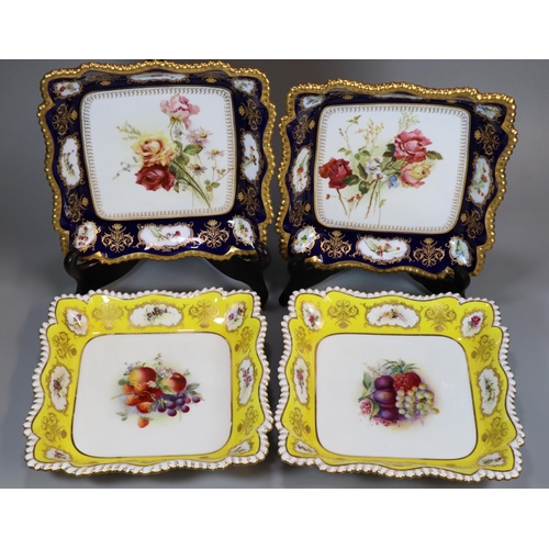 249 - Pair of Royal Worcester porcelain dessert dishes, of square form, probably painted by George Cole, w... 