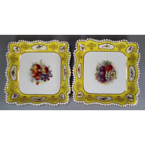 249 - Pair of Royal Worcester porcelain dessert dishes, of square form, probably painted by George Cole, w... 