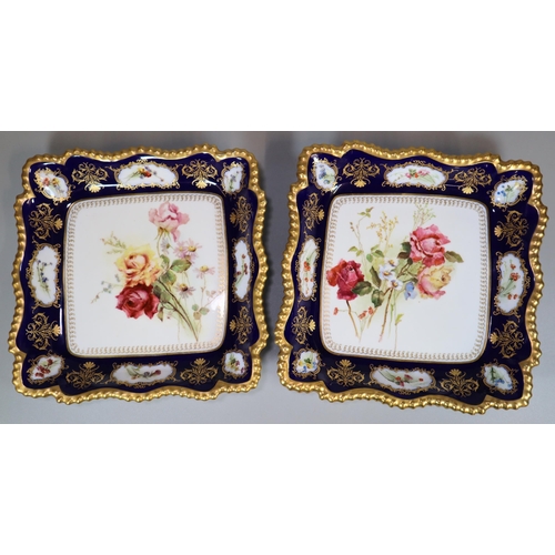 249 - Pair of Royal Worcester porcelain dessert dishes, of square form, probably painted by George Cole, w... 