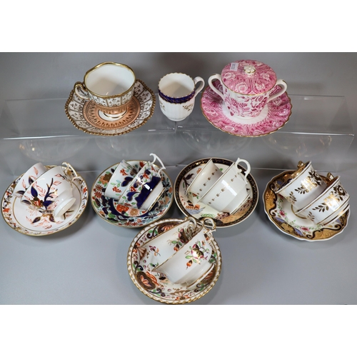 250 - Collection of 19th century English porcelain teacups, saucers/trios etc. to include: Copeland chocol... 