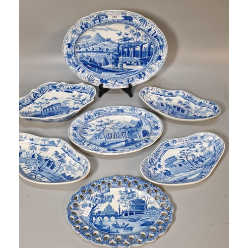 255 - Collection of 19th century Spode blue and white ceramics to include: three lozenge stands,  'Cramani... 