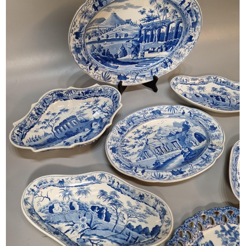 255 - Collection of 19th century Spode blue and white ceramics to include: three lozenge stands,  'Cramani... 