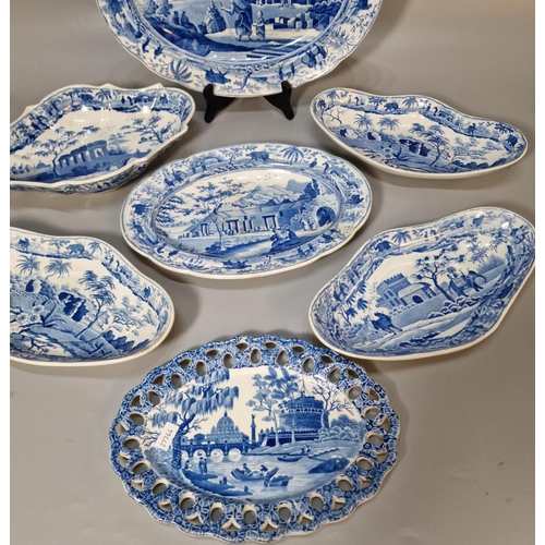 255 - Collection of 19th century Spode blue and white ceramics to include: three lozenge stands,  'Cramani... 