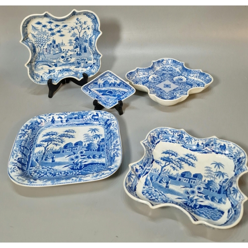 256 - Collection of 19th century Spode blue and white items to include: medium dish, 'Sarcophagi at Cacamo... 