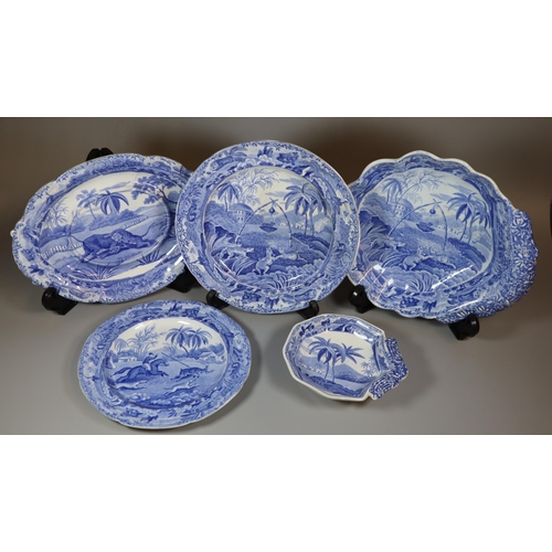 260 - Collection of 19th century Spode blue and white transfer printed 'Indian Sporting Series' items to i... 