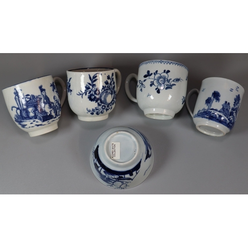 262 - Collection of 18th century blue and white transfer printed tea cups to include: Worcester, Liverpool... 