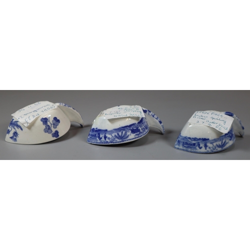 267 - 19th century Spode blue and white transfer printed pottery 'Indian Sporting' border butter boat, two... 