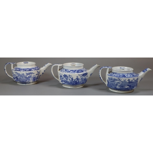 270 - Group of three 19th century Spode blue and white transfer printed Batchelor's/child's teapots, to in... 