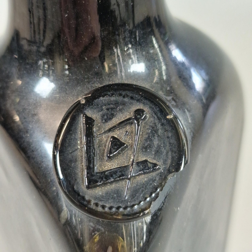 273 - Unusual and rare, probably 18th century, triangular section dark brown glass shouldered Masonic bott... 