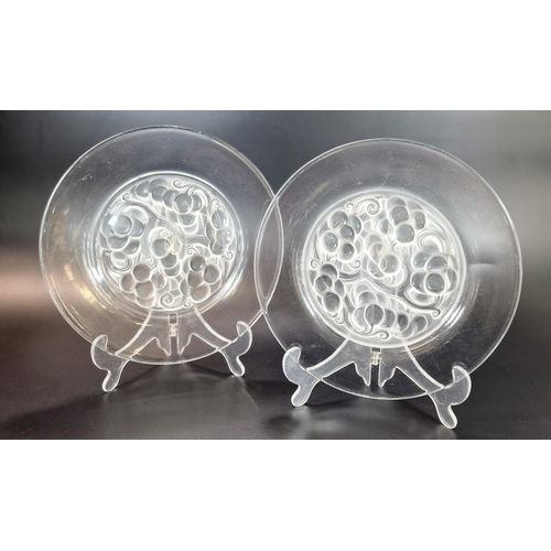 274 - Pair of R Lalique frosted and clear glass 'Marienthal Grape Cluster and Vine' design plates.  Marked... 